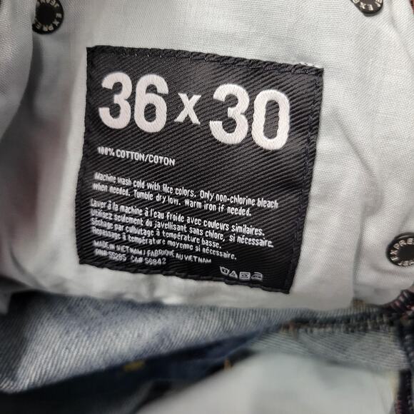 Express Kingston Jeans Mens 36x30 Blue Distressed Straight Leg Classic Fit Denim - Picture 5 of 16